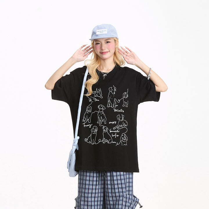 Dog Print Summer Short-Sleeve T-shirt