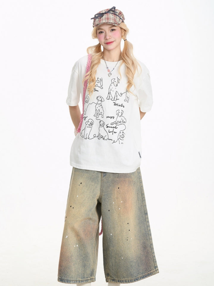Dog Print Summer Short-Sleeve T-shirt