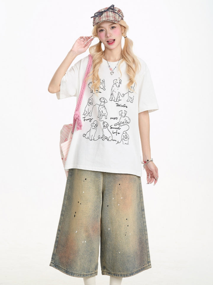 Dog Print Summer Short-Sleeve T-shirt