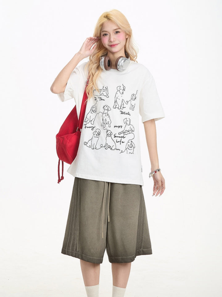 Dog Print Summer Short-Sleeve T-shirt