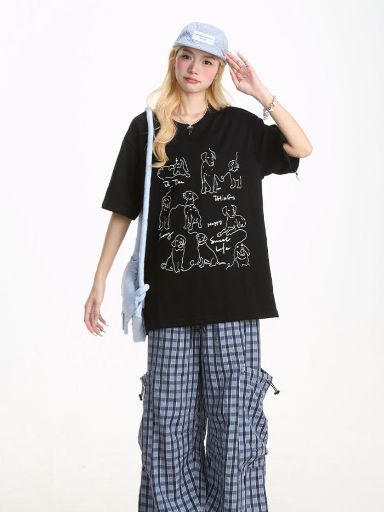 Dog Print Summer Short-Sleeve T-shirt