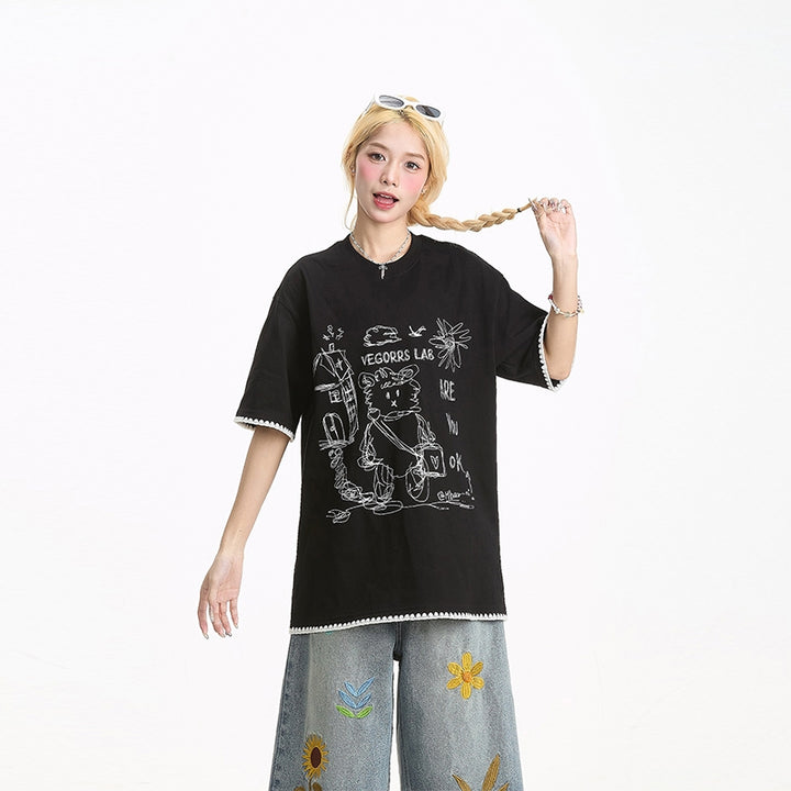 Bear Print Summer Short-Sleeve T-shirt