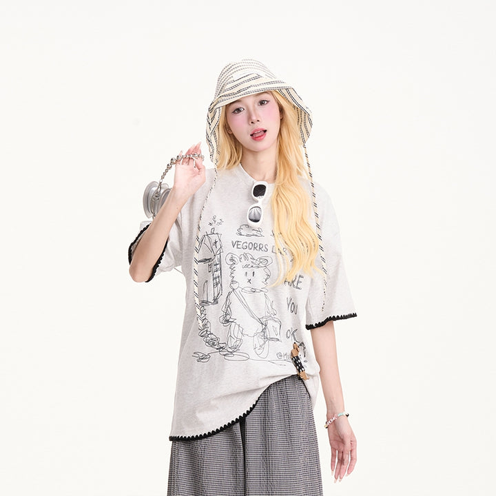 Bear Print Summer Short-Sleeve T-shirt