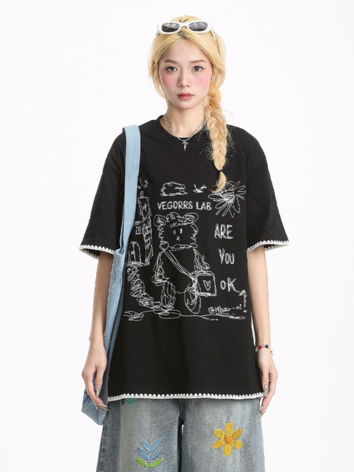 Bear Print Summer Short-Sleeve T-shirt