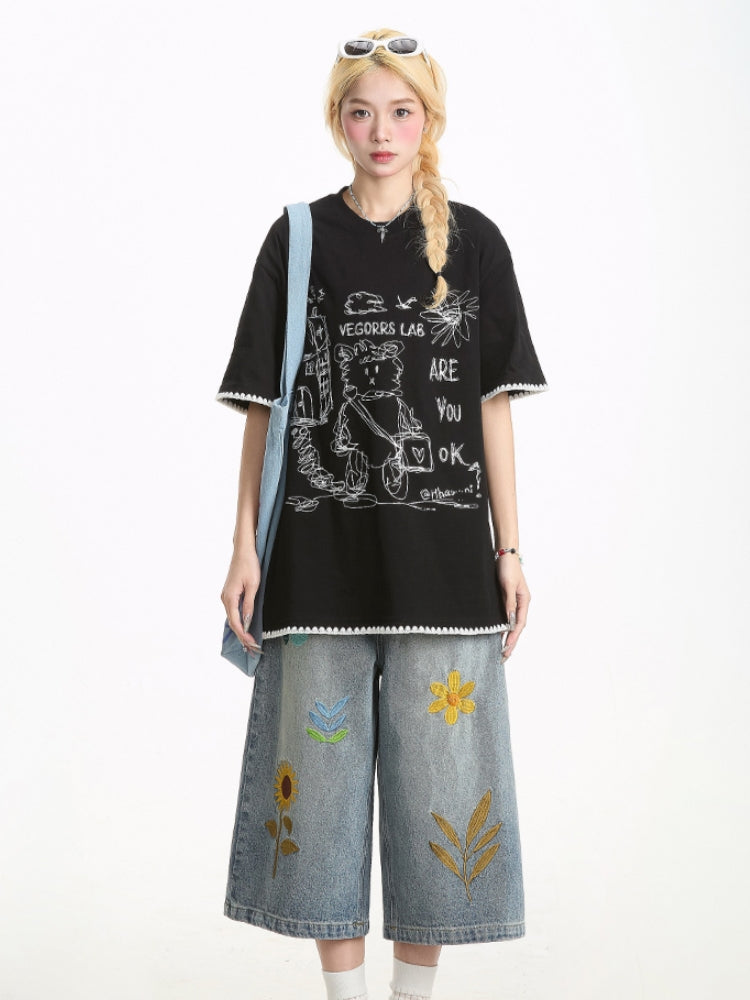 Bear Print Summer Short-Sleeve T-shirt