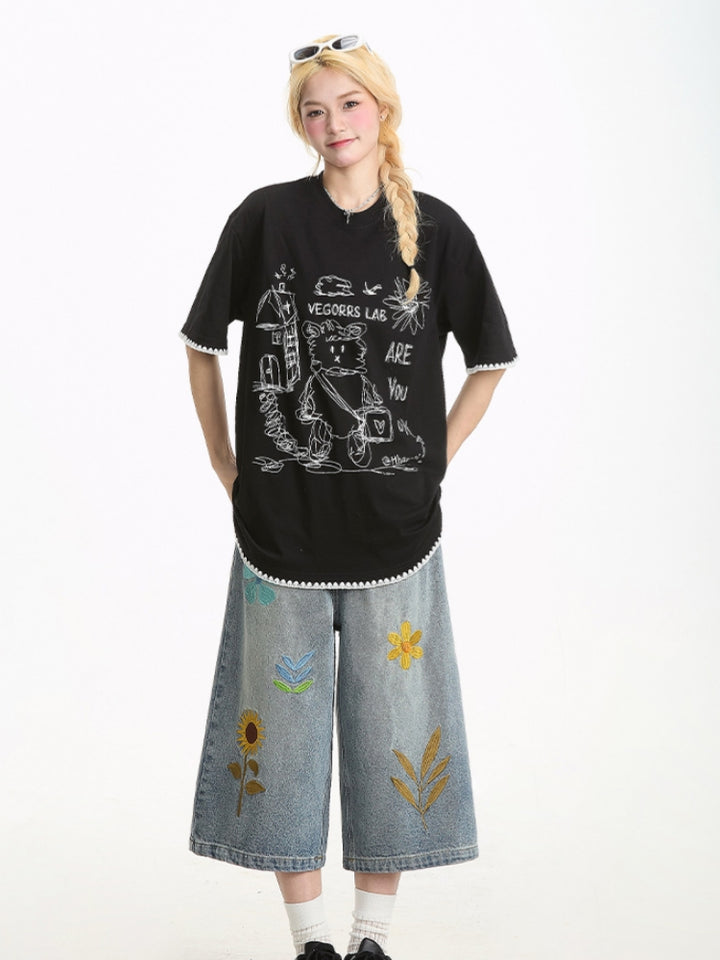 Bear Print Summer Short-Sleeve T-shirt