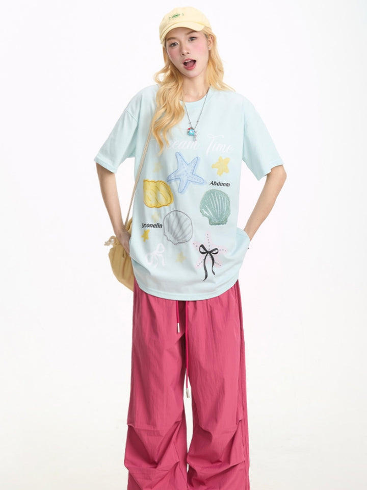 Summer Cartoon Seashell Print Short-Sleeve T-shirt