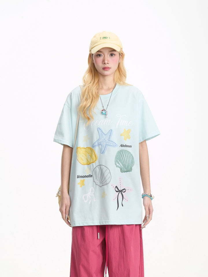 Summer Cartoon Seashell Print Short-Sleeve T-shirt