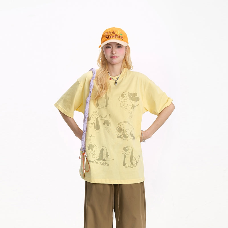 Puppy Print Loose-Fit Short-Sleeve T-shirt