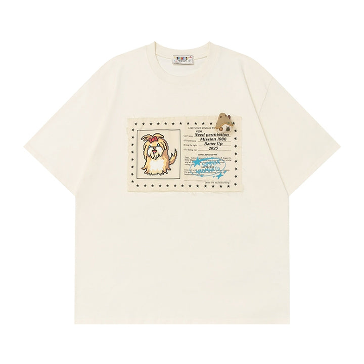Japanese-Style Cartoon Puppy Appliqué Short-Sleeve T-shirt