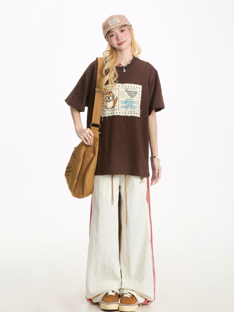 Japanese-Style Cartoon Puppy Appliqué Short-Sleeve T-shirt