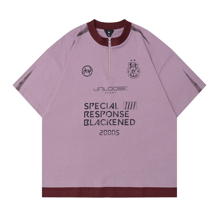 American Streetwear Half-Zip Letter T-shirt