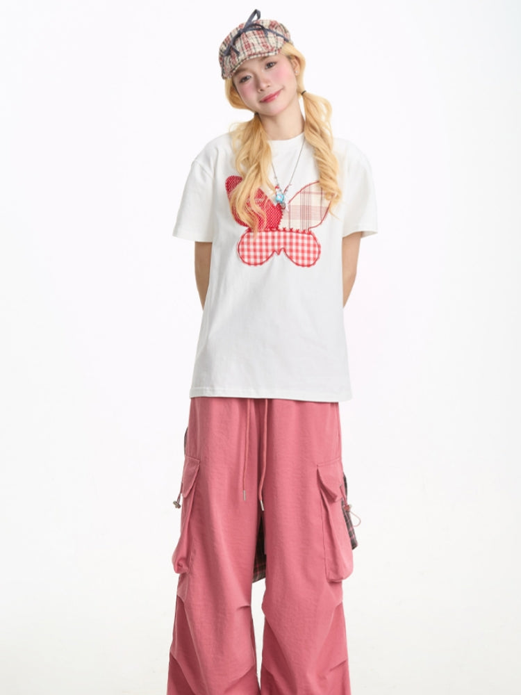 Summer Butterfly Appliqué Short-Sleeve T-shirt
