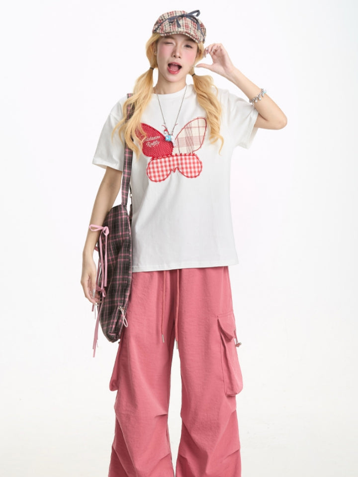 Summer Butterfly Appliqué Short-Sleeve T-shirt
