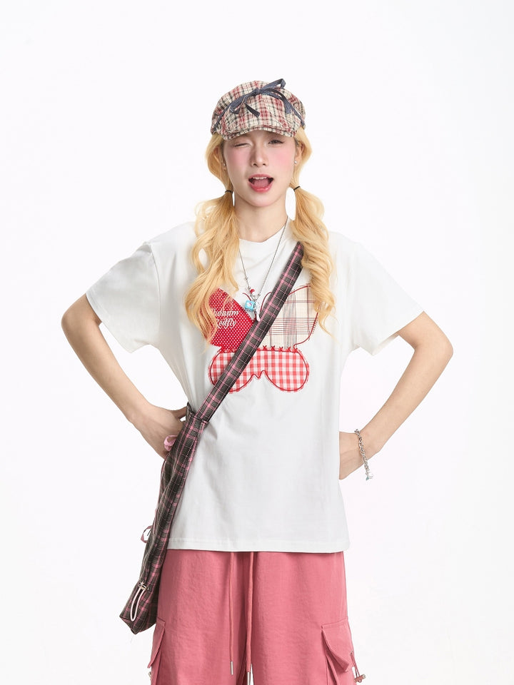 Summer Butterfly Appliqué Short-Sleeve T-shirt