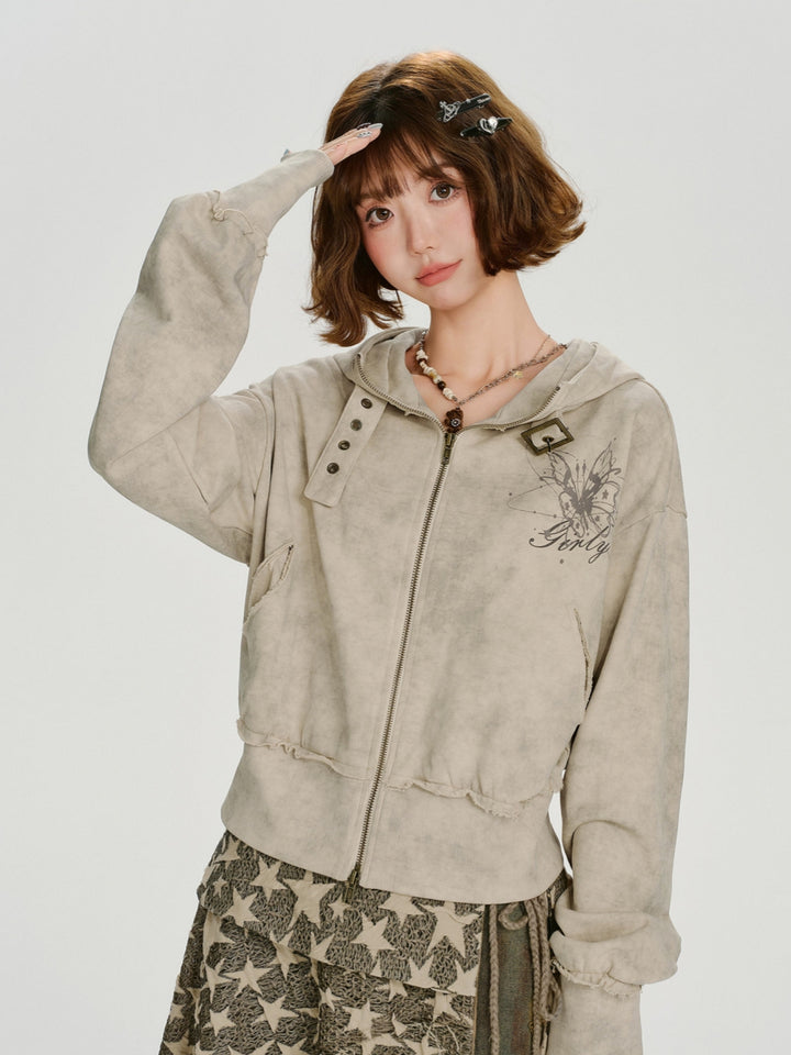 Vintage Washed Tie Dye Print Hooded Sweatshirt