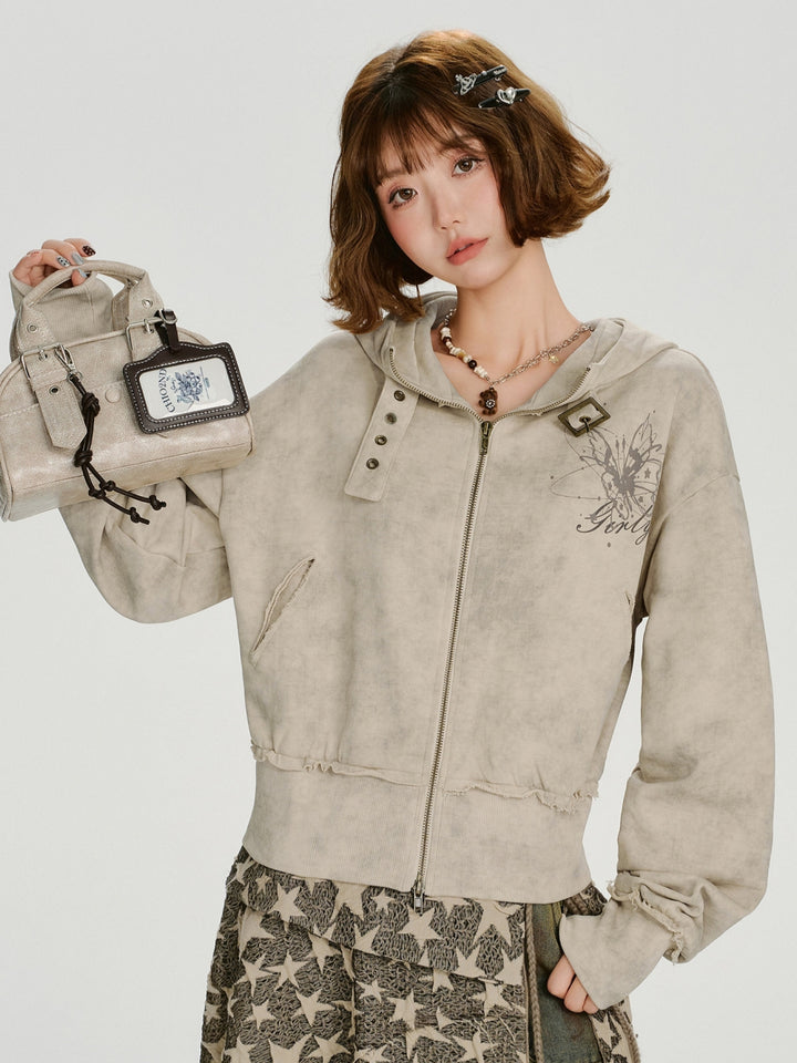Vintage Washed Tie Dye Print Hooded Sweatshirt