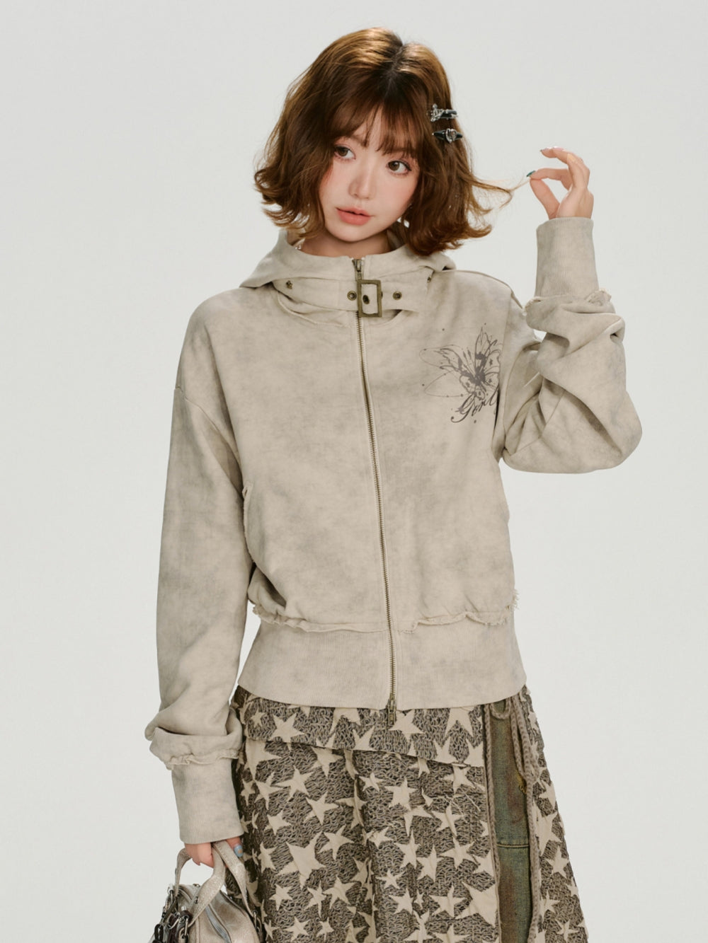 Vintage Washed Tie Dye Print Hooded Sweatshirt