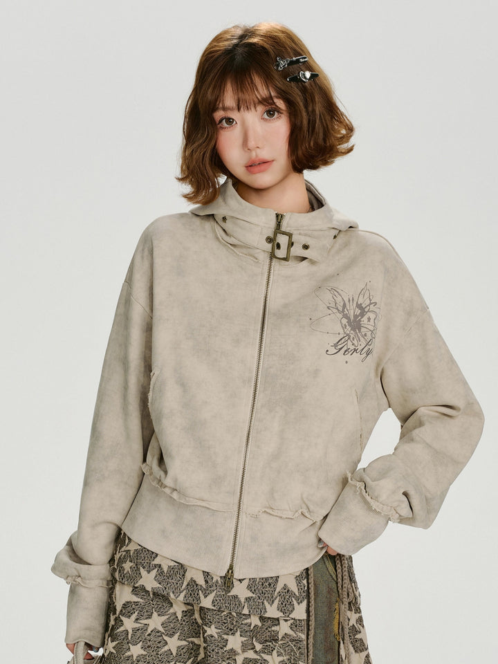 Vintage Washed Tie Dye Print Hooded Sweatshirt