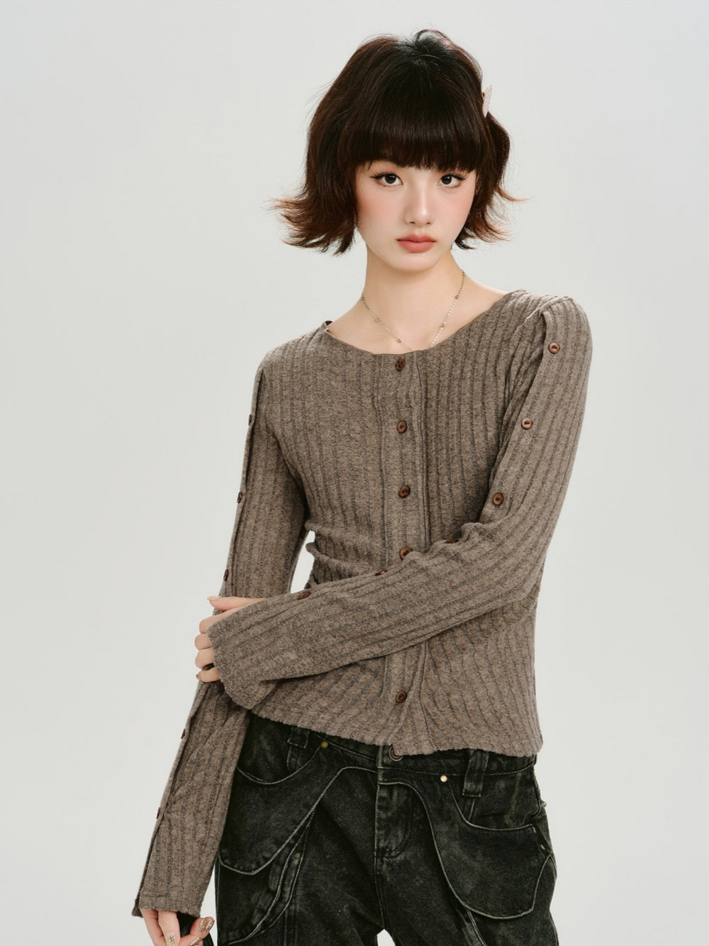 American Retro Ribbed Slim Fit Tops