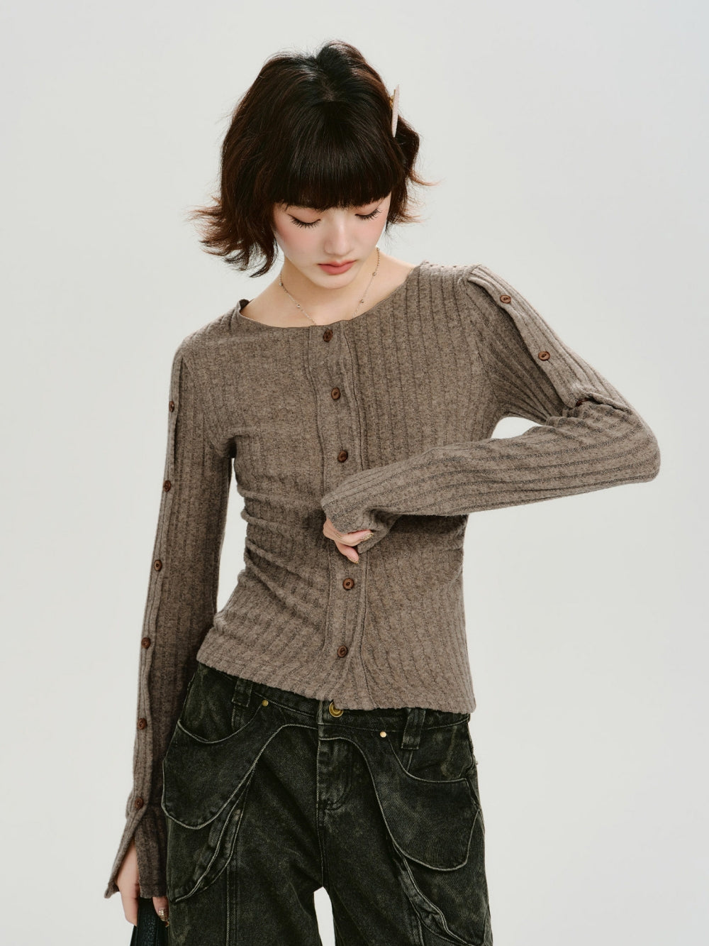 American Retro Ribbed Slim Fit Tops