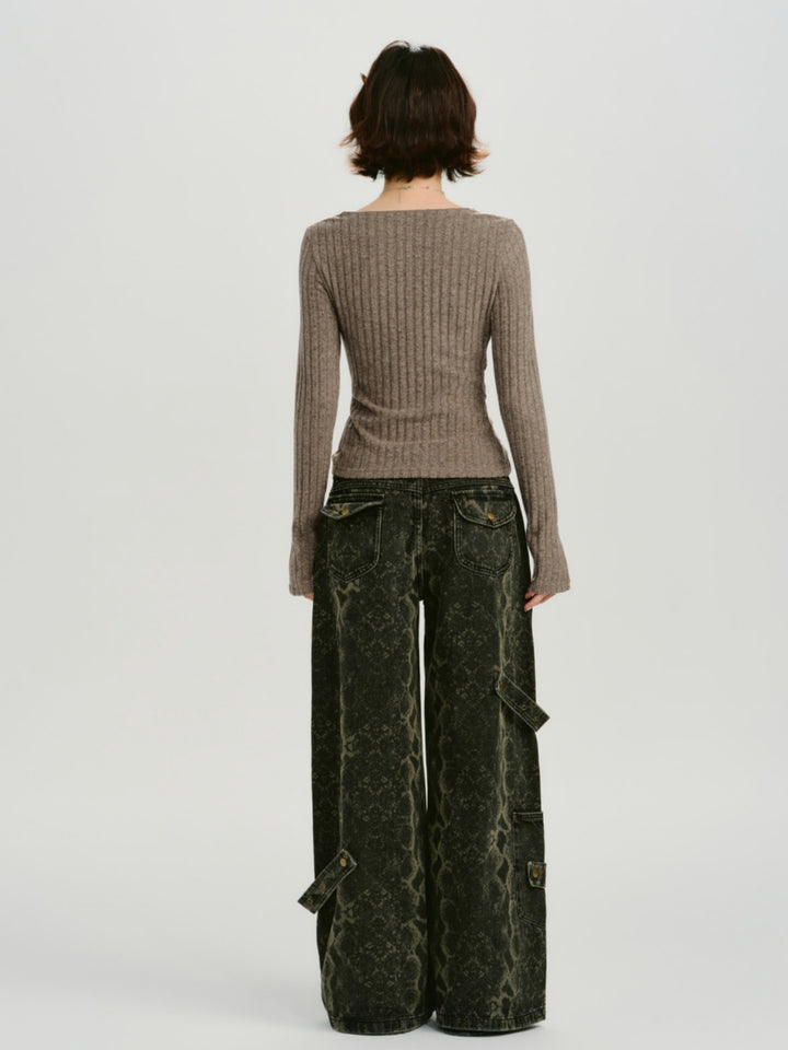 American Retro Ribbed Slim Fit Tops