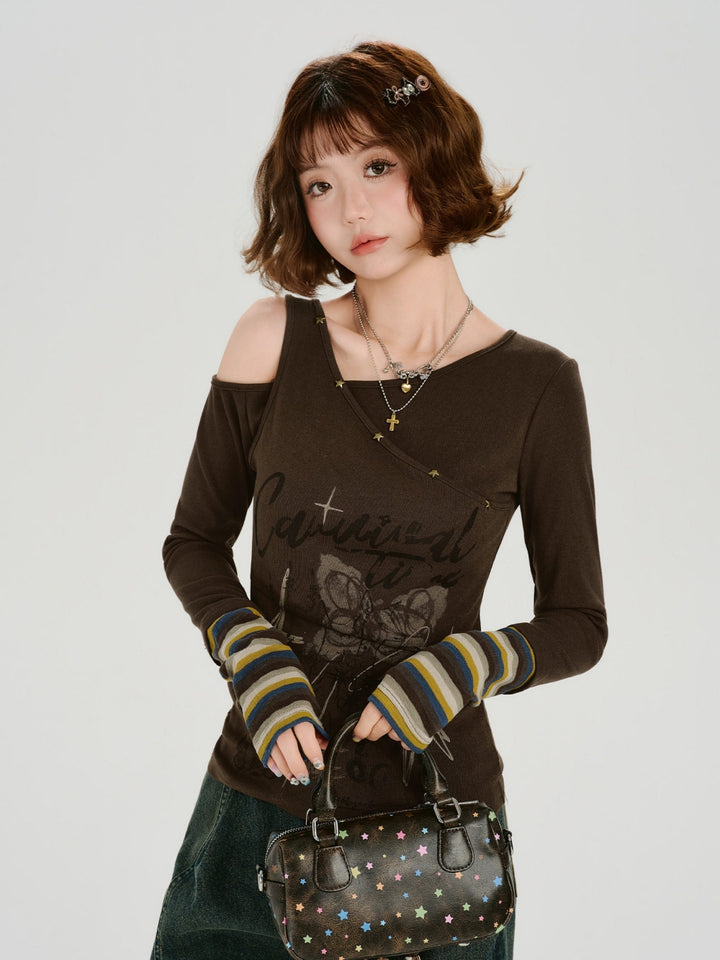 American Retro Off-Shoulder Graphic Top