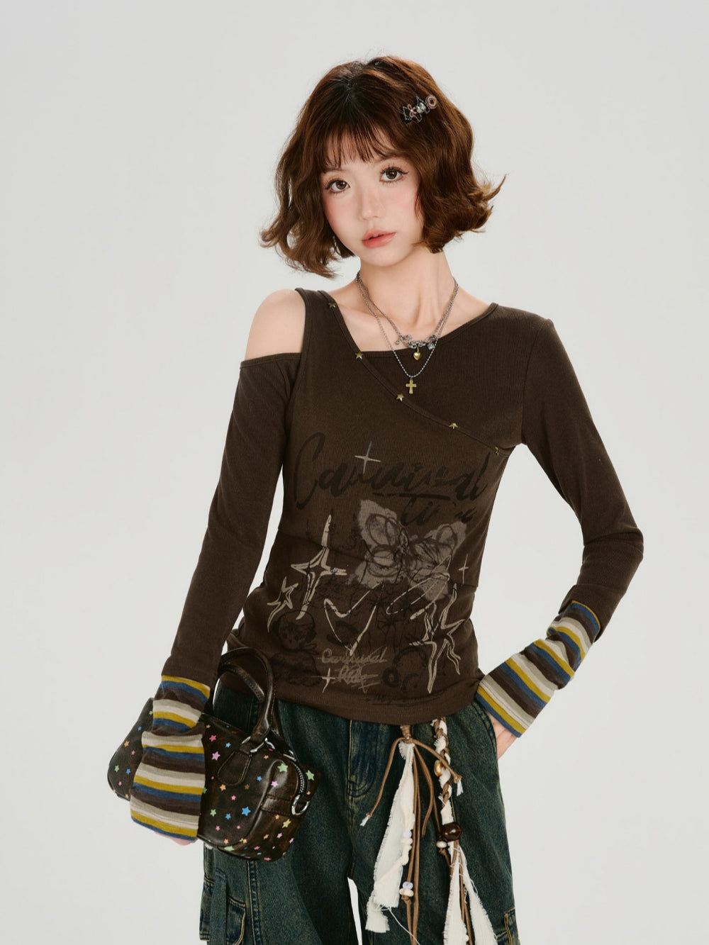 American Retro Off-Shoulder Graphic Top