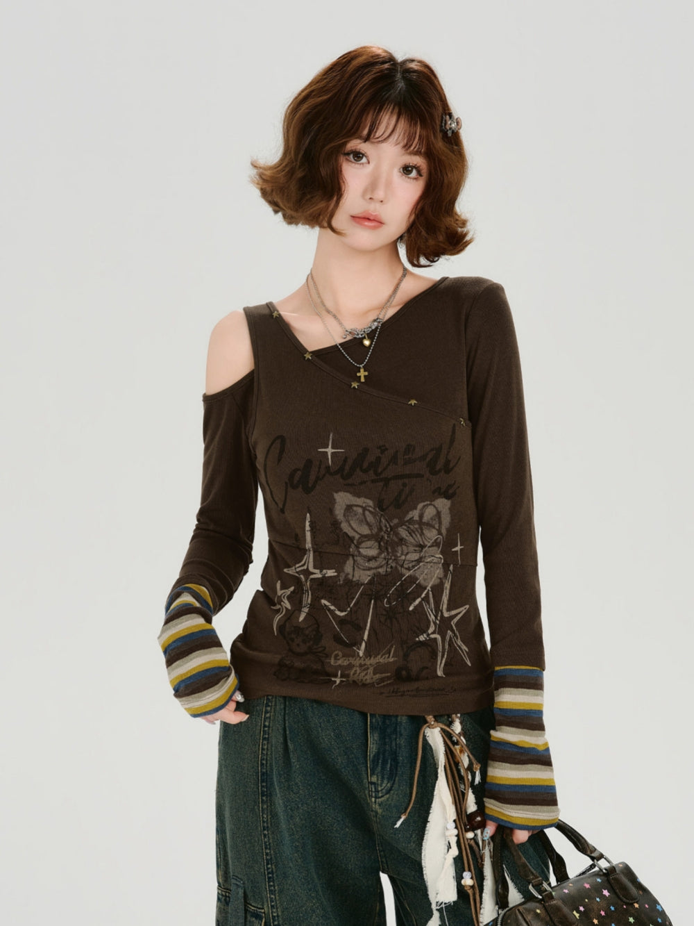 American Retro Off-Shoulder Graphic Top