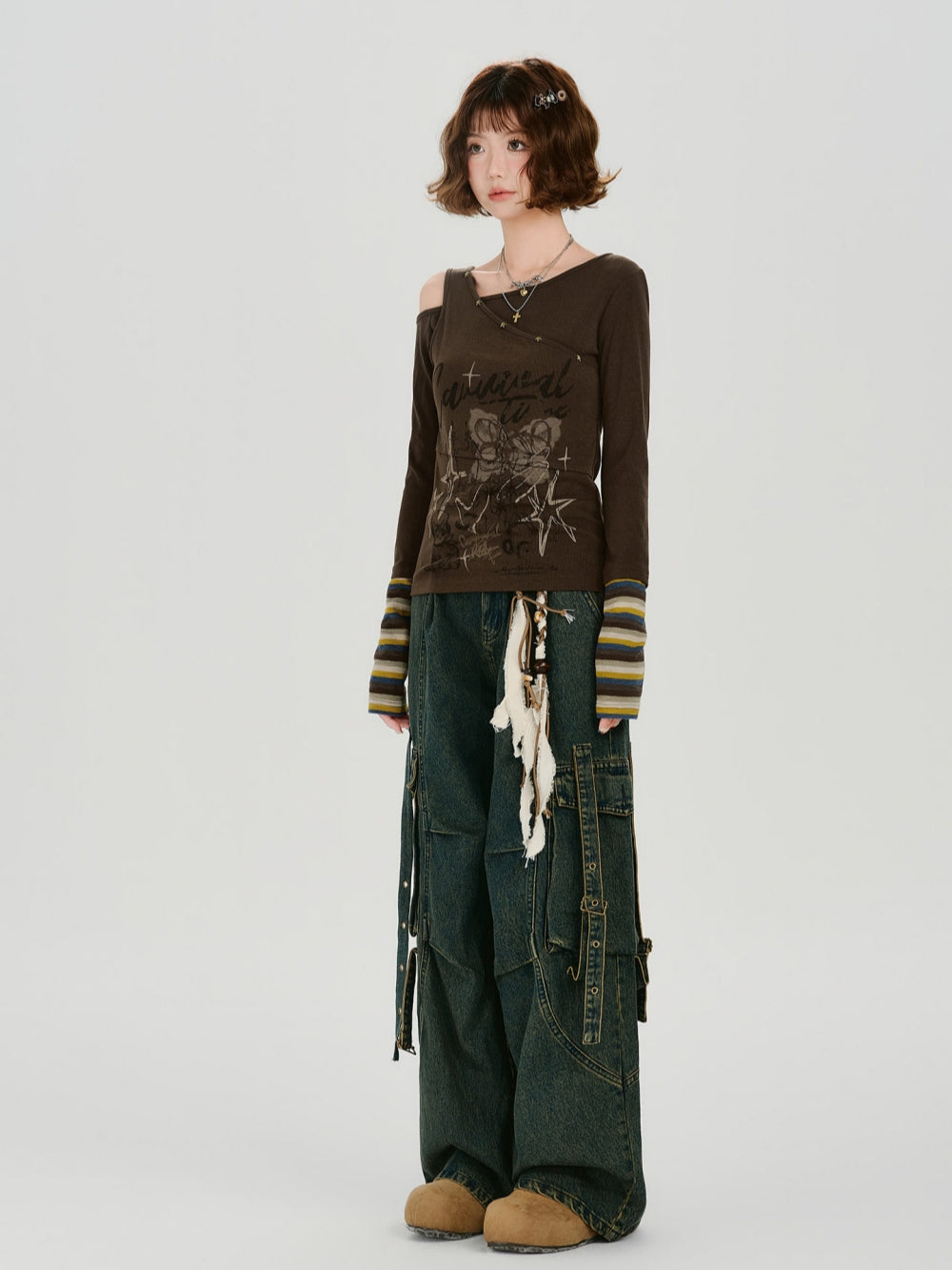 American Retro Off-Shoulder Graphic Top