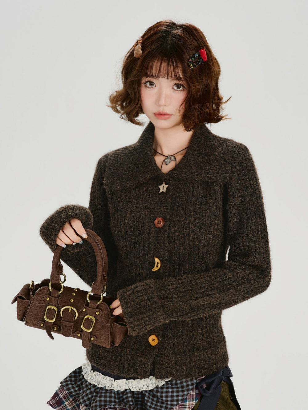 Whimsical Shaped Buttons Chunky Knit Cardigan