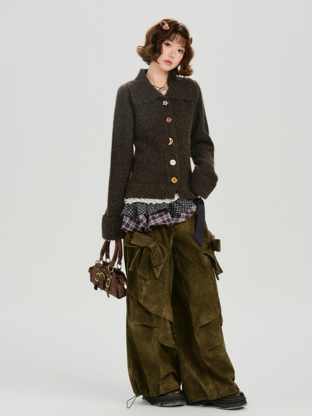 Whimsical Shaped Buttons Chunky Knit Cardigan