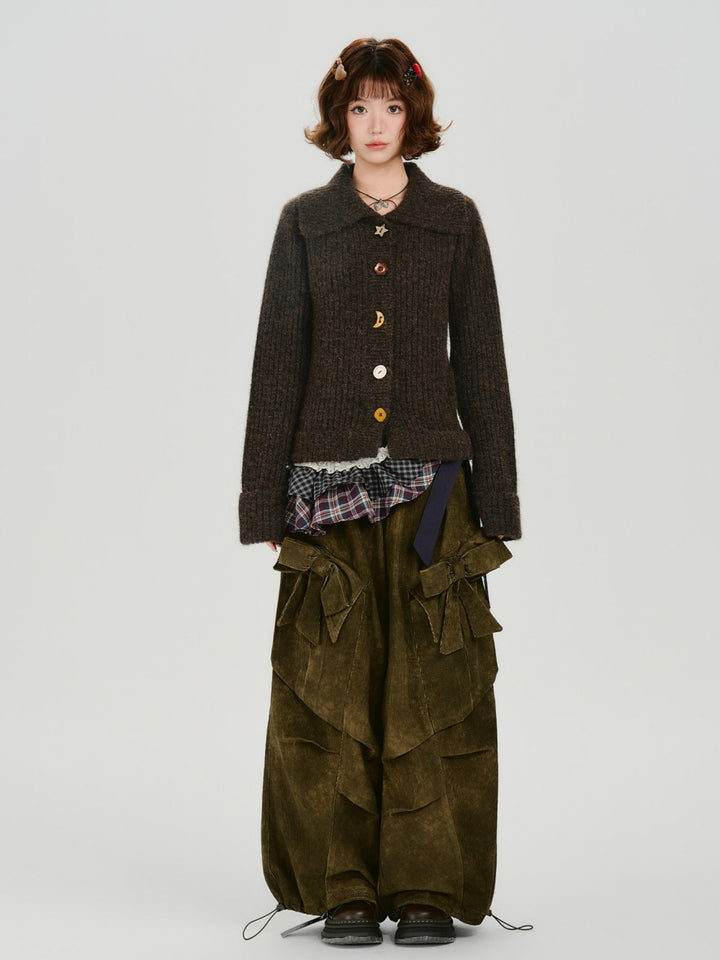 Whimsical Shaped Buttons Chunky Knit Cardigan