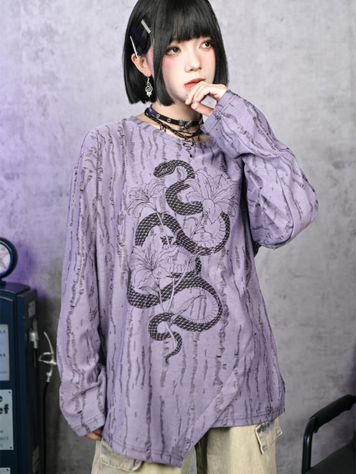 Snake and Flower Print Long Sleeve Top