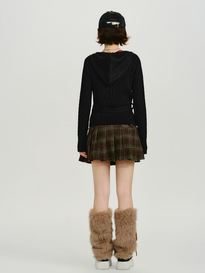 Black Cable Knit Zip-Up Cardigan