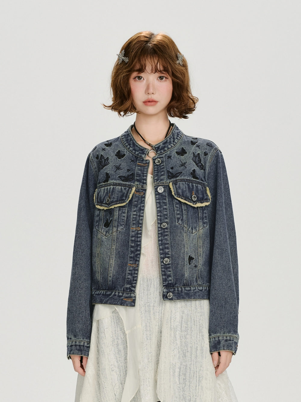 Butterfly Noir Vintage Denim Jacket
