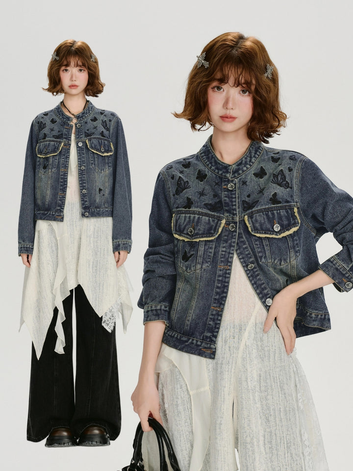 Butterfly Noir Vintage Denim Jacket