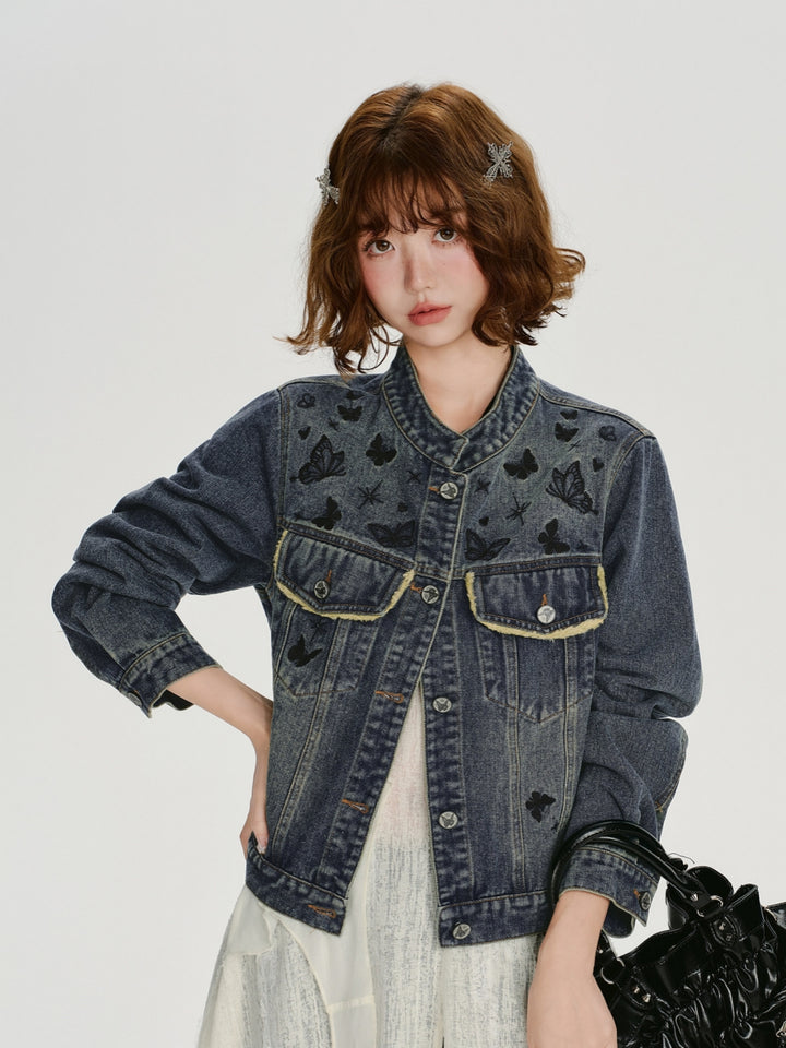 Butterfly Noir Vintage Denim Jacket