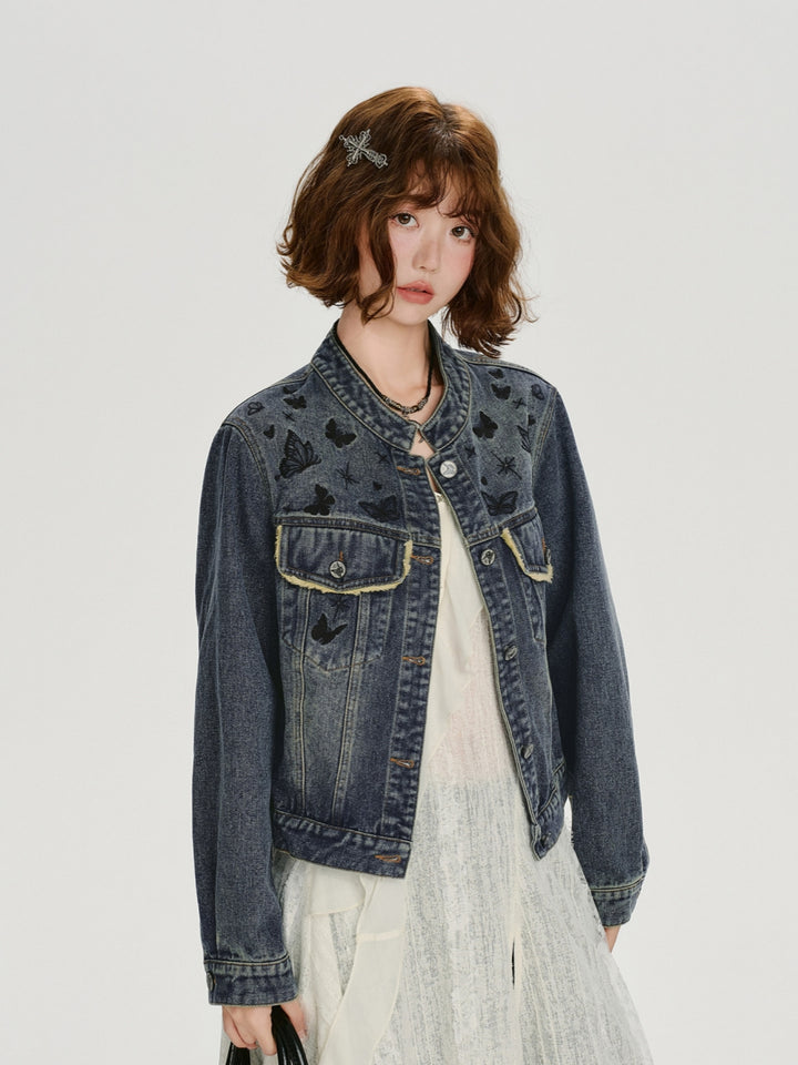 Butterfly Noir Vintage Denim Jacket