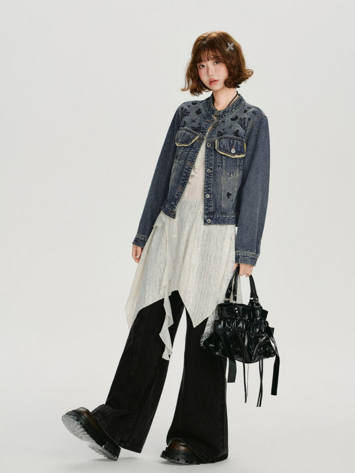Butterfly Noir Vintage Denim Jacket