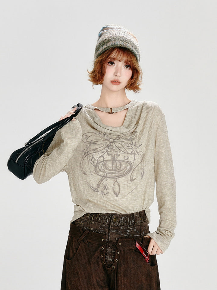 Saturn Graphic Draped Neck Top