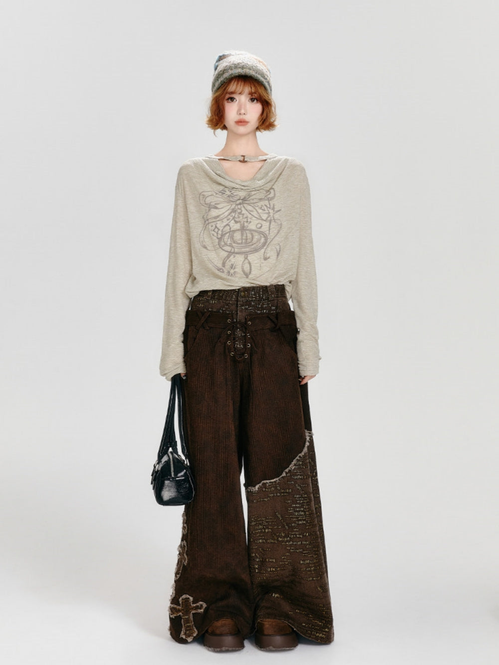 Saturn Graphic Draped Neck Top