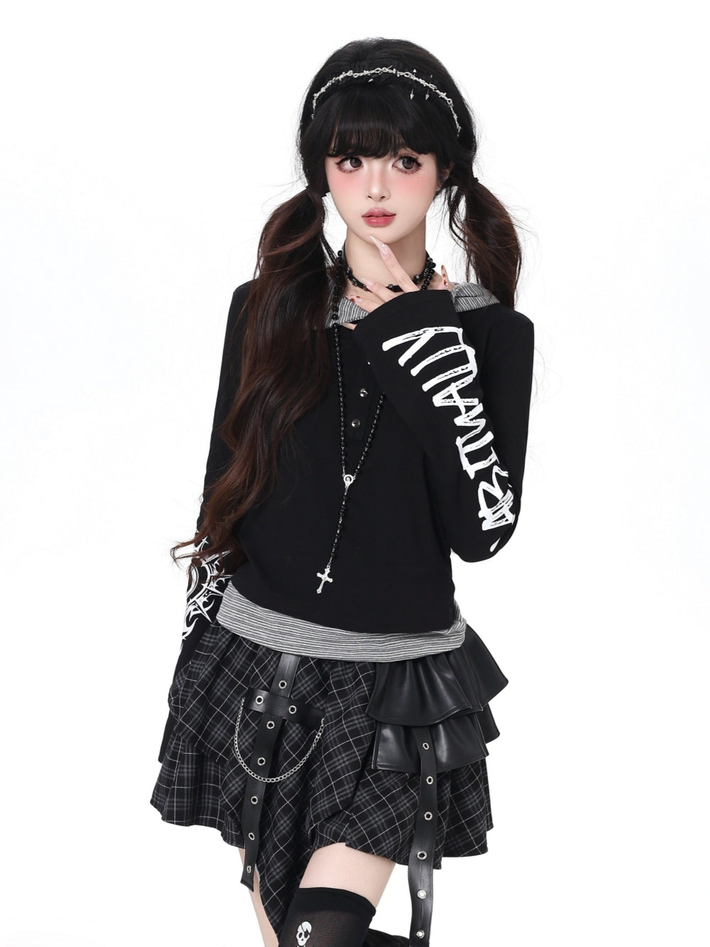 Gothic Noir Layered Hooded Tops