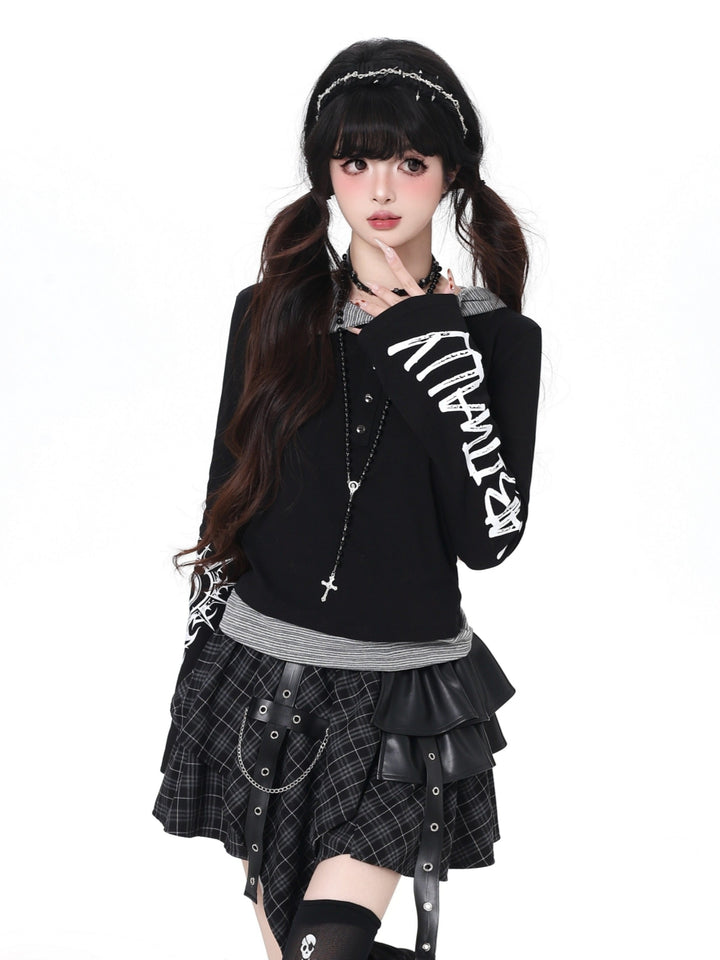 Gothic Noir Layered Hooded Tops