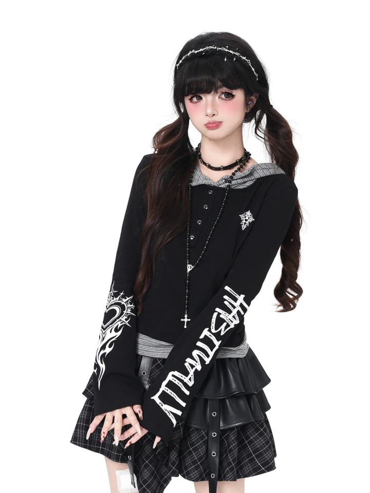 Gothic Noir Layered Hooded Tops