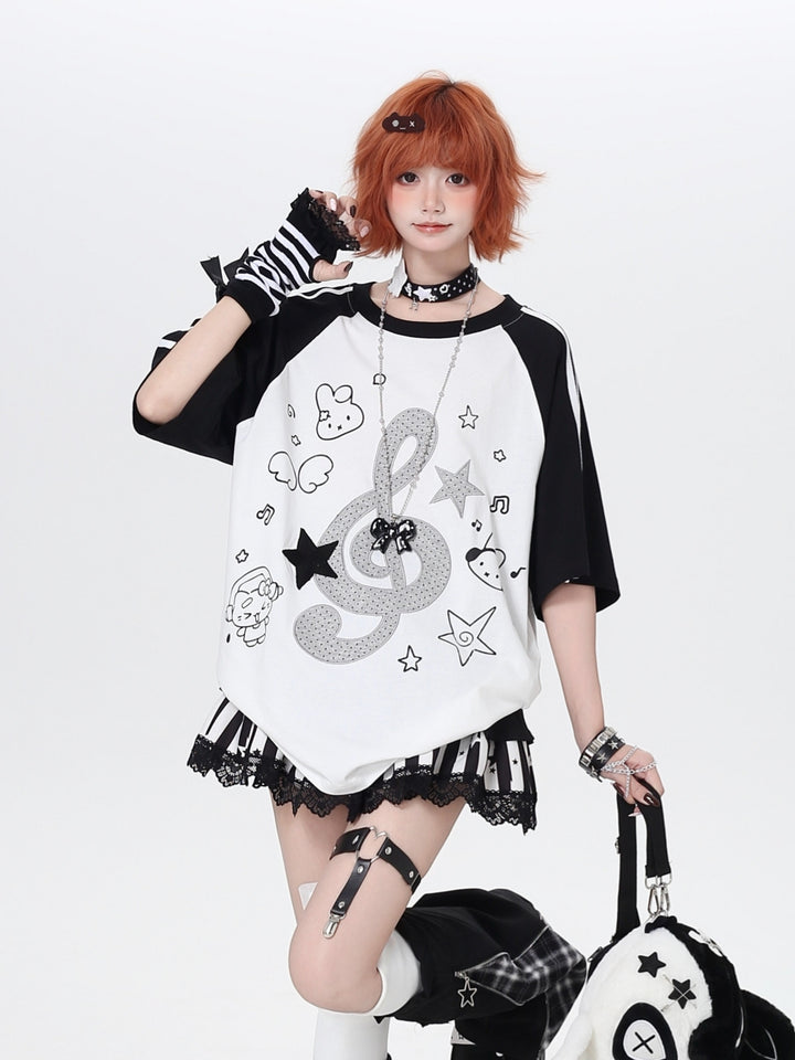 Music Note Oversized Graphic T-shirt