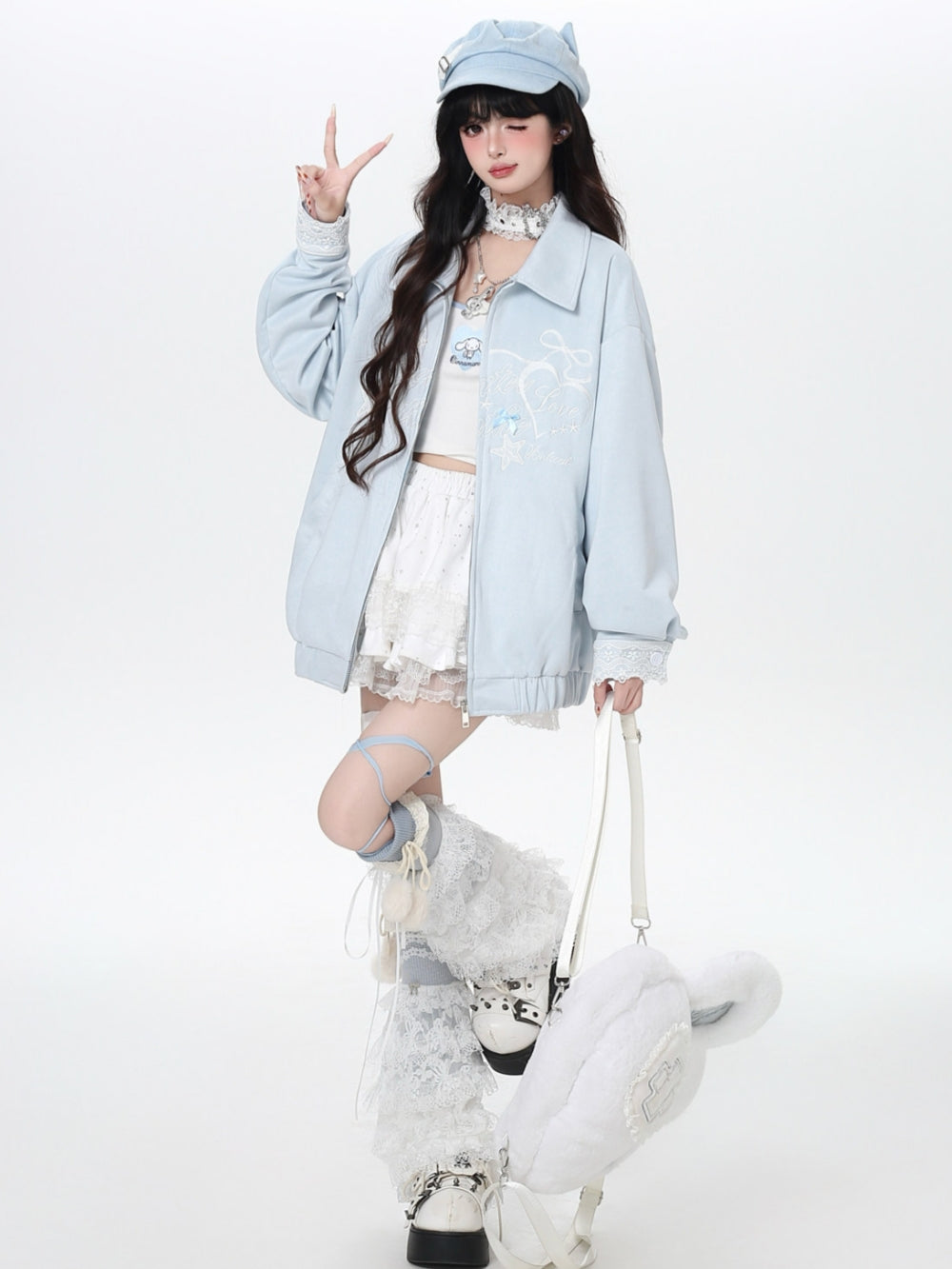 Fairytale Blue Ribbon Embroidery Oversized Jacket