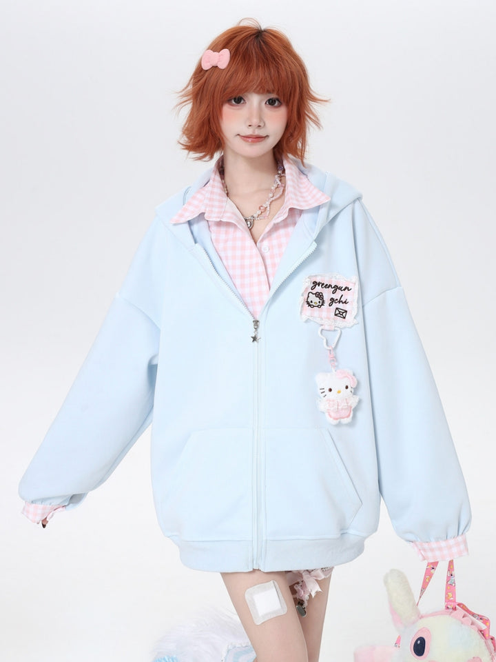 Pastel Kitten Patch Oversized Jacket