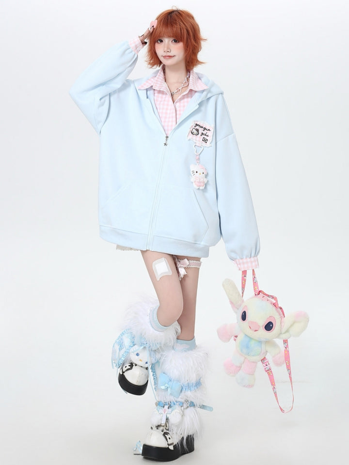 Pastel Kitten Patch Oversized Jacket