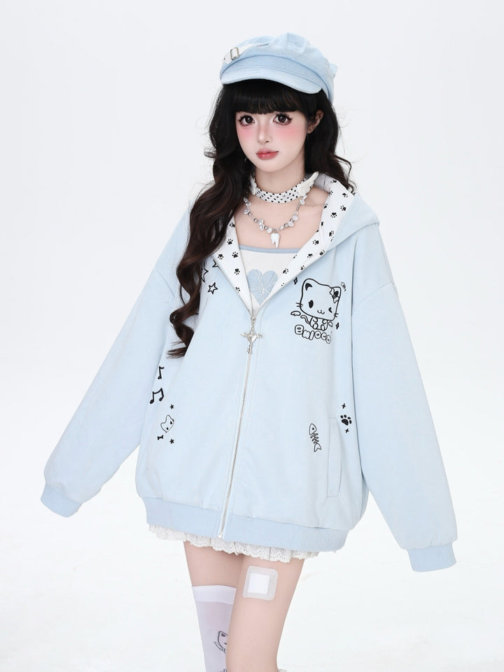 Kawaii Paw Print Cat Ear Hoodie